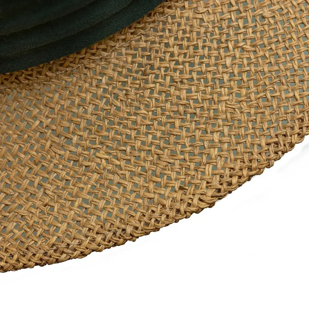 Vintage Straw Sun Hat w/ Green Fabric Havana Band - Made in USA - EUC - One Size - Picture 7 of 10